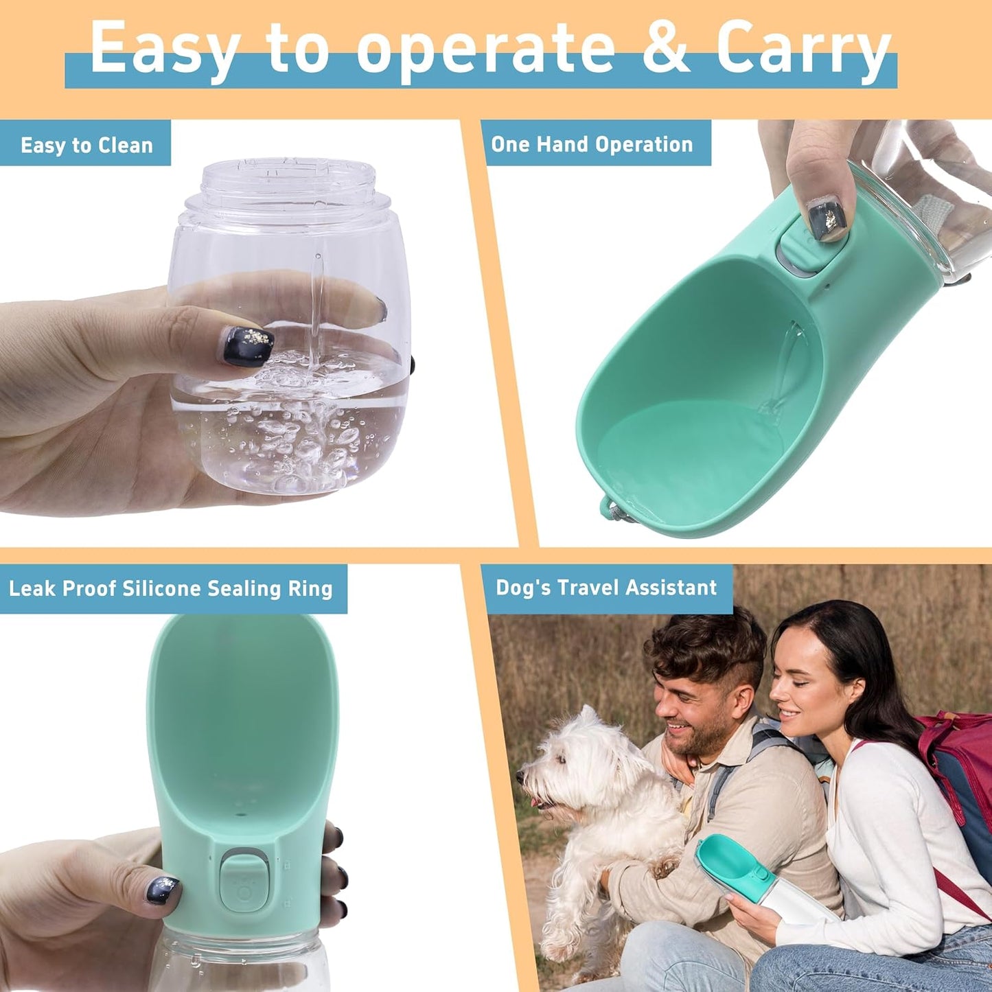 Portable Leak-Proof Dog Water Bottle - 12oz
