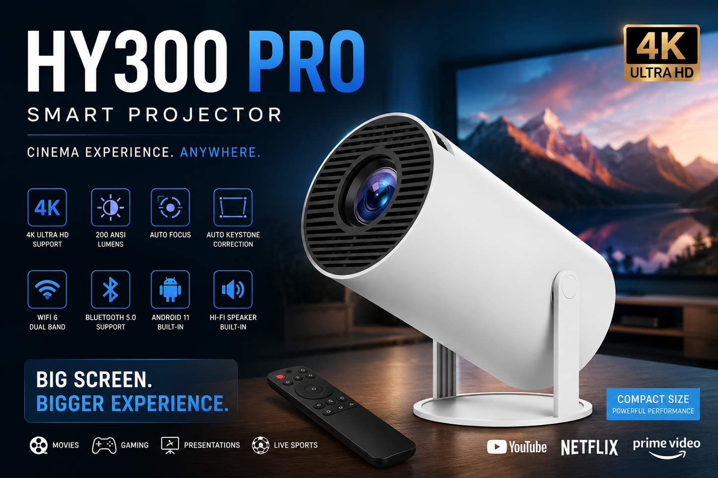 HY300 PRO Smart Projector — 4K Experience at Home