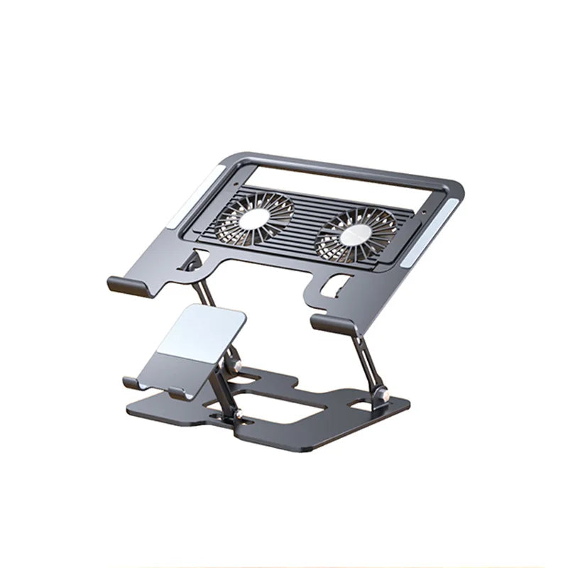 2-in-1 Carbon Steel Laptop Cooling Stand with Quiet Fan