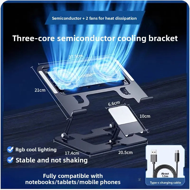 2-in-1 Carbon Steel Laptop Cooling Stand with Quiet Fan