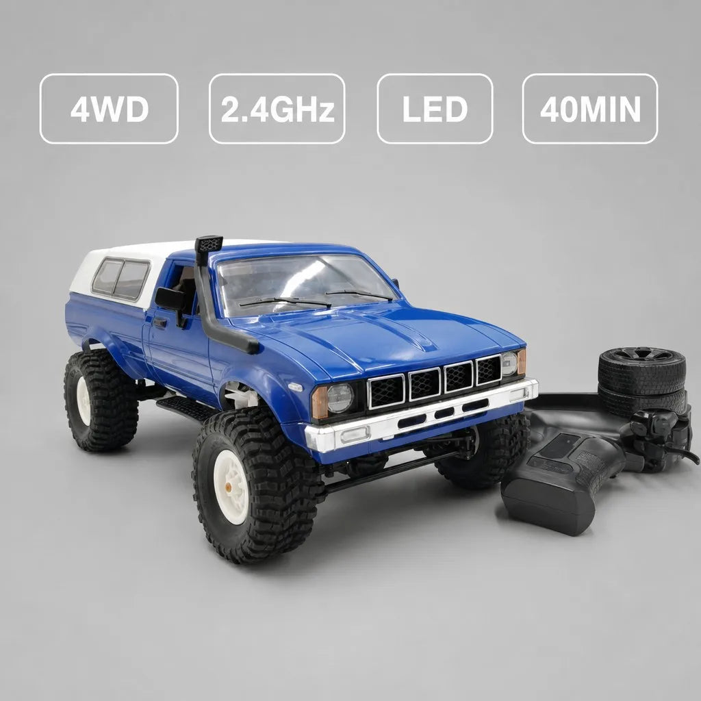 Hobby Grade RC Car 4WD Pickup Truck 2.4GHz ABS+Metal off Road All Terrain Blue - Charger Included Ready-to-Go