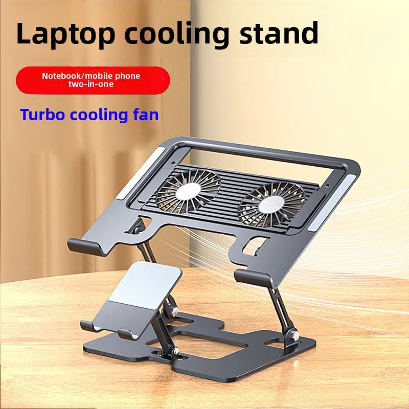 2-in-1 Carbon Steel Laptop Cooling Stand with Quiet Fan
