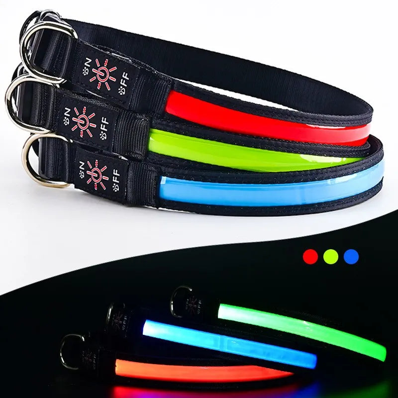 LED Dog Collar Adjustable USB Rechargeable 3 Modes Waterproof Nighttime Safety Reflective Leather Light-up Suitable For Pets