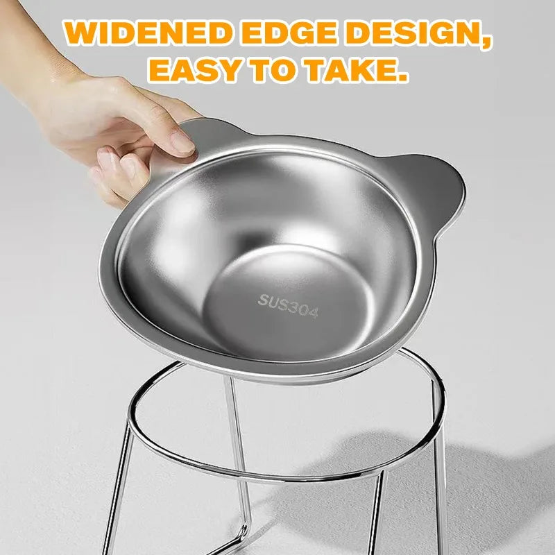 Stainless Steel Pet Bowl Slanted Anti Cervical Spondylosis for Cats and Dogs Dual Use Feeder