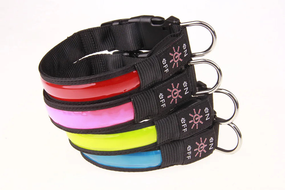LED Dog Collar Adjustable USB Rechargeable 3 Modes Waterproof Nighttime Safety Reflective Leather Light-up Suitable For Pets