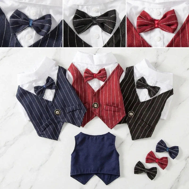 Pet Dog Spring Suit Wedding Tuxedo Shirt Vest Gentleman Costume for Teddy Bichon Small Dogs