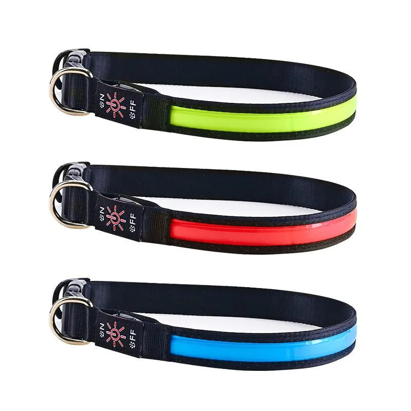 LED Dog Collar Adjustable USB Rechargeable 3 Modes Waterproof Nighttime Safety Reflective Leather Light-up Suitable For Pets